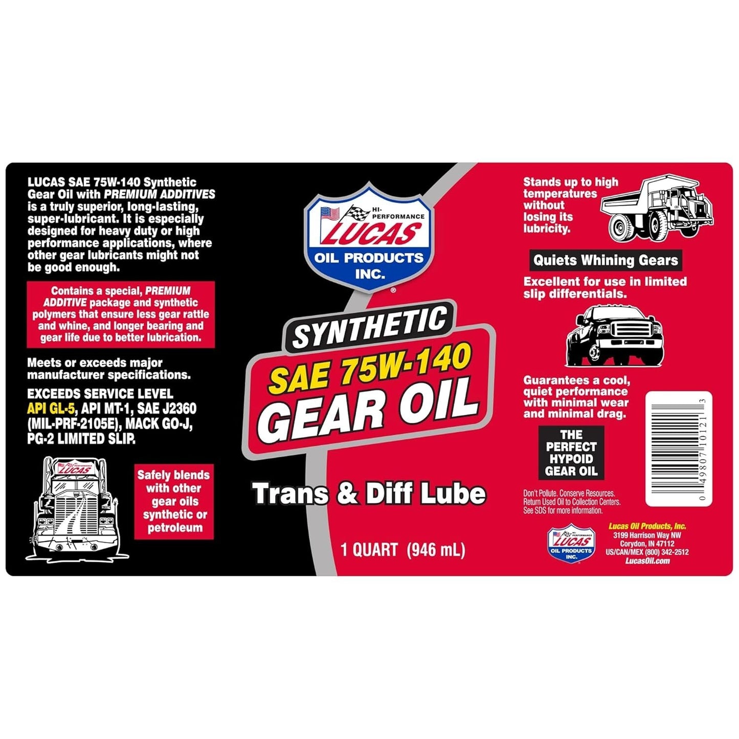 Lucas Synthetic 75W140 Gear Oil 1qt. 10121