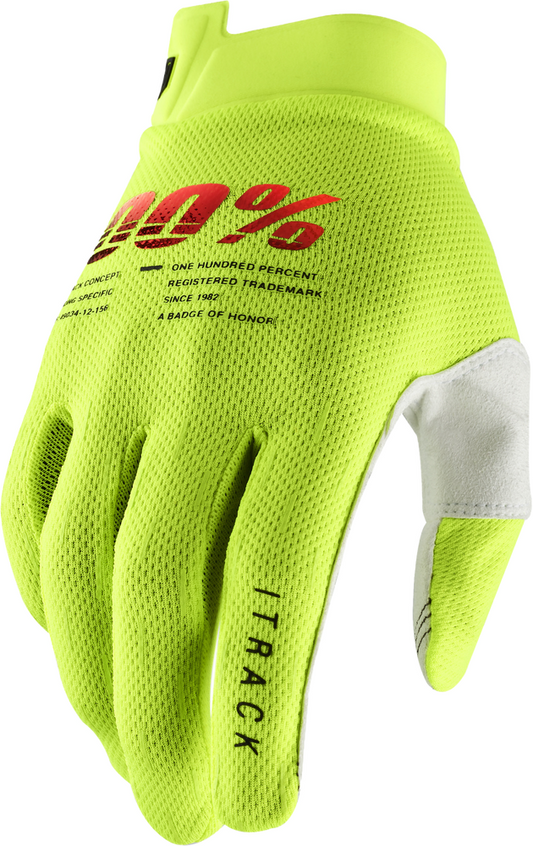 100%  ITRACK Youth Ultralight Motocross Gloves Yellow Md