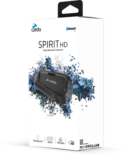 Cardo Spirit HD Motorcycle Bluetooth Communication Headset - Black, Single Pack