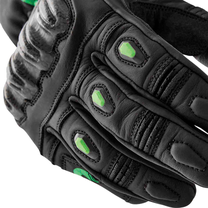 RST S1 Glove Black and Flou Green Leather XL – Men’s and Ladies’ Motorcycle Gloves with Carbon and TPR Protection