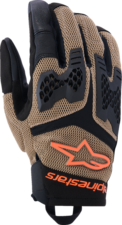 Alpinestars Manti Air Gloves - Lightweight Breathable Summer Riding Gloves in Dark Khaki/Black/Fluo Orange, Small, Part 3570225-8038-S
