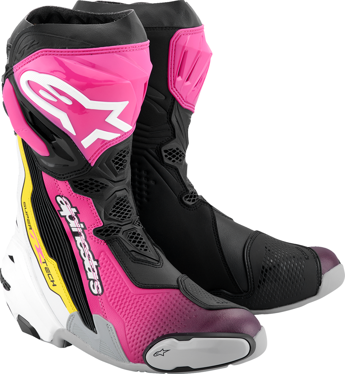 Alpinestars Supertech R Motorcycle Boots - Black, Magenta, White, Yellow - US 10.5 / EU 45
