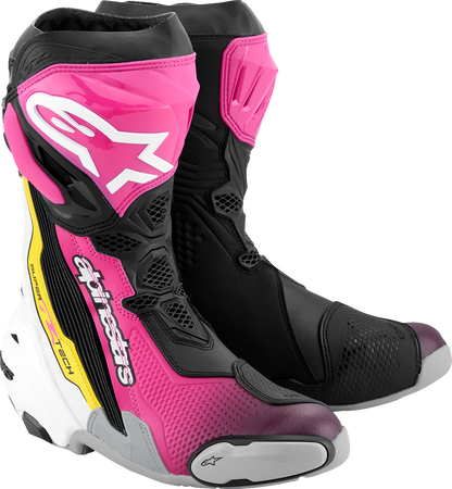 Alpinestars Supertech R Motorcycle Boots - Black, Magenta, White, Yellow - US 10.5 / EU 45