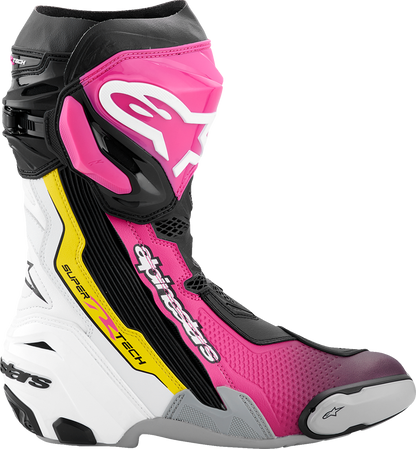 Alpinestars Supertech R Motorcycle Boots - Black, Magenta, White, Yellow - US 10.5 / EU 45