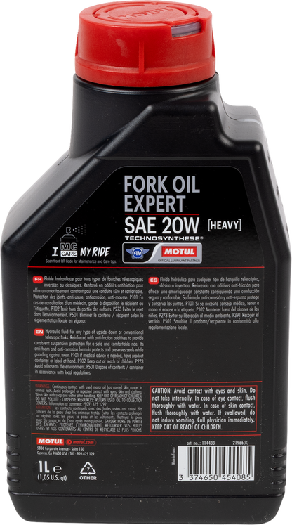 MOTUL Heavy Expert Fork Oil 20W - Part Number 114433 for Motorcycle Suspension