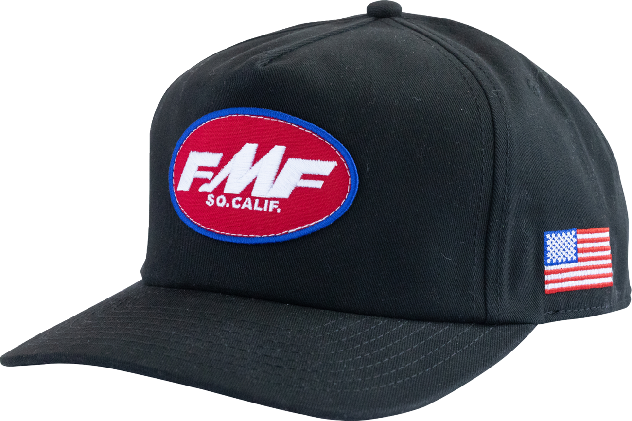 FMF Machinist Hat Black SU26196902BLKOS - 5 Panel Twill Snapback with Damask Woven Label and Side Embroidery
