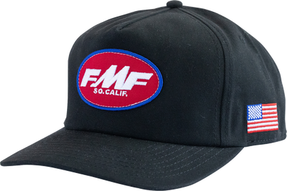 FMF Machinist Hat Black SU26196902BLKOS - 5 Panel Twill Snapback with Damask Woven Label and Side Embroidery