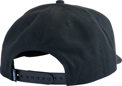 FMF Machinist Hat Black SU26196902BLKOS - 5 Panel Twill Snapback with Damask Woven Label and Side Embroidery