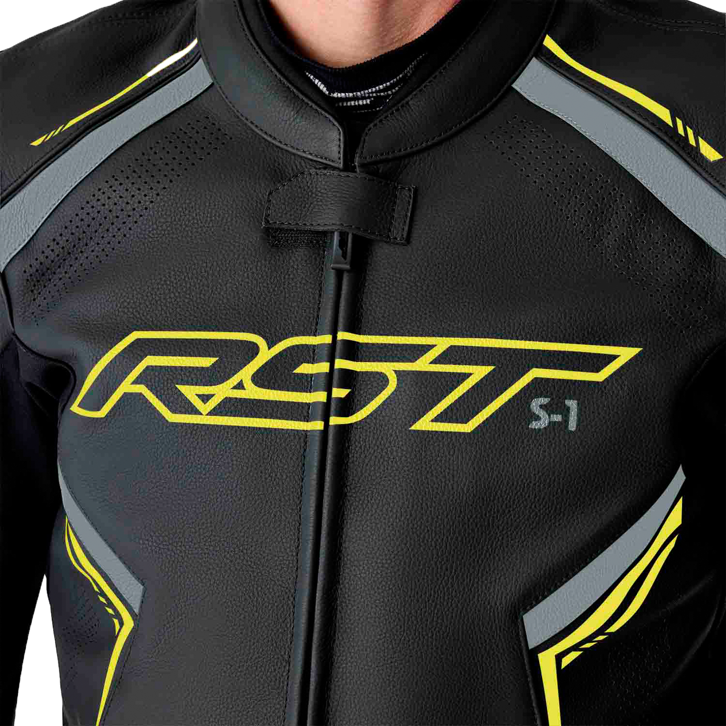 RST S1 D3o Leather Jacket Black/Grey/Fluorescent Yellow Small - Durable Motorcycle Gear