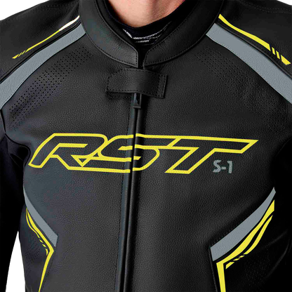 RST S1 D3o Leather Jacket Black/Grey/Fluorescent Yellow Small - Durable Motorcycle Gear