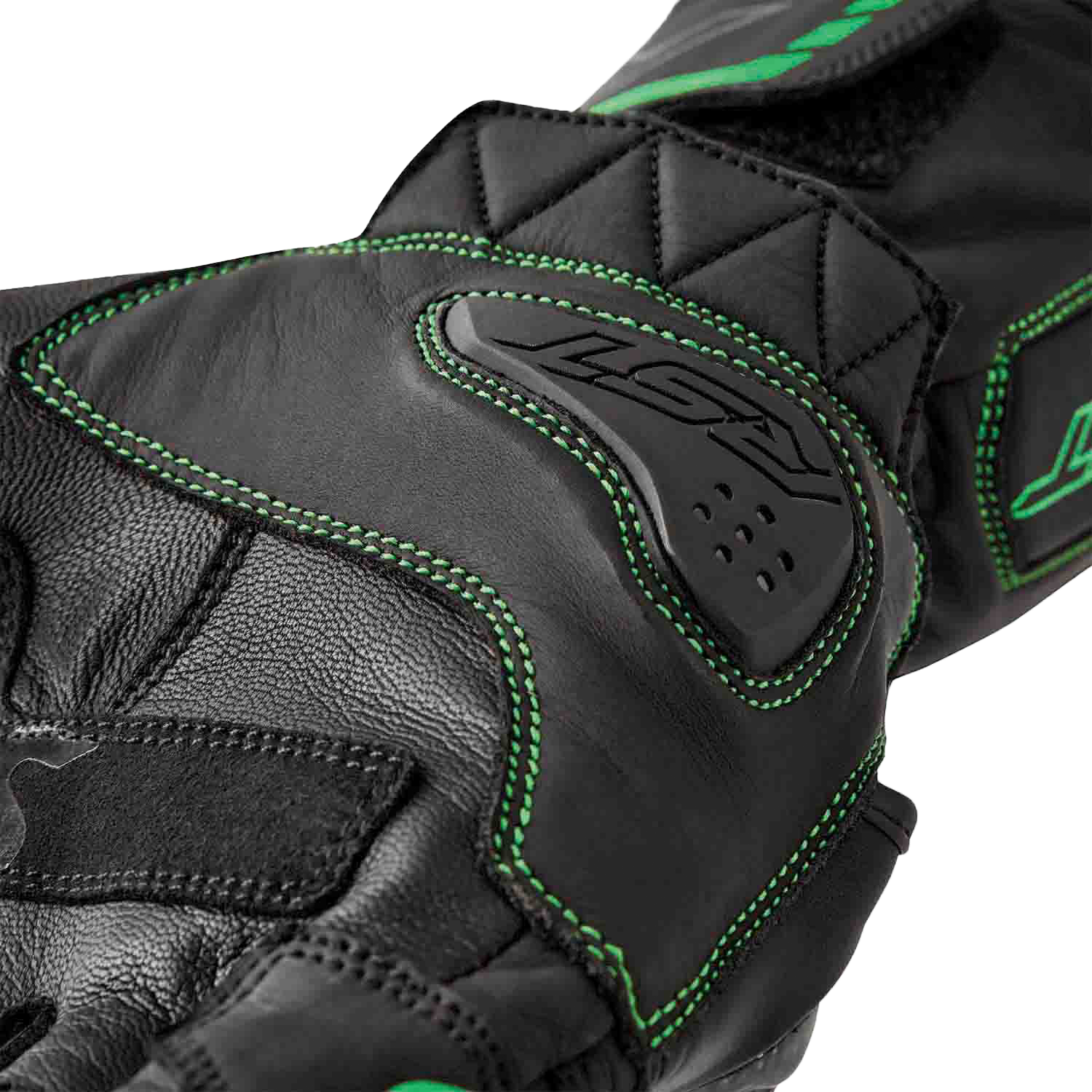 RST S1 Glove Black and Flou Green Leather XL – Men’s and Ladies’ Motorcycle Gloves with Carbon and TPR Protection