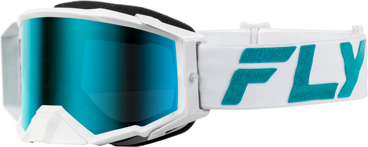 Fly Racing Zone Elite Goggle White/Teal with Light Green Mirror and Smoke Lens