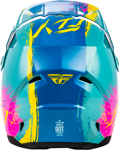 FLY Racing Youth Kinetic Drip Helmet Turquoise Pink Yellow YL – Lightweight Off-Road Motorcycle Helmet with Ventilation and Custom Fit