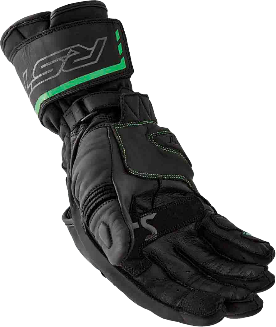 RST S1 Glove Black and Flou Green Leather XL – Men’s and Ladies’ Motorcycle Gloves with Carbon and TPR Protection