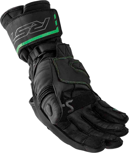 RST S1 Glove Black and Flou Green Leather XL – Men’s and Ladies’ Motorcycle Gloves with Carbon and TPR Protection