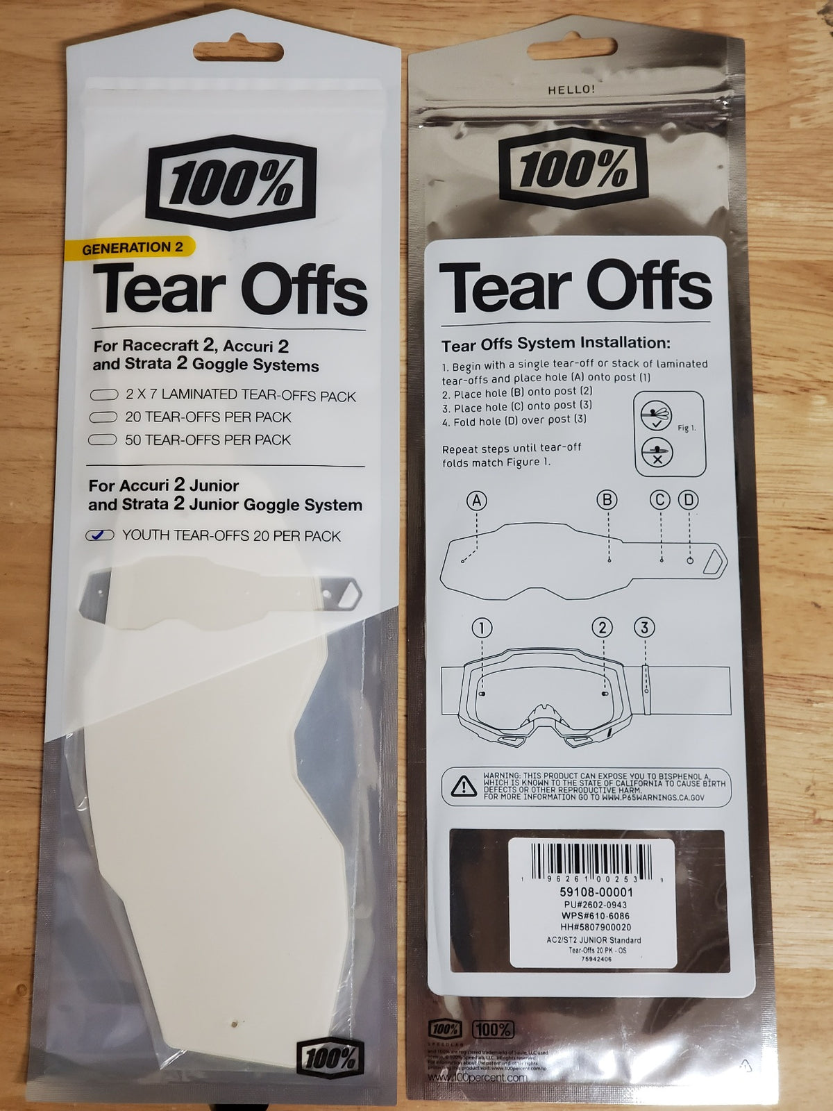 100% AC2/ST2 Junior Standard Standard Tear Offs 20Pk 59108-00001