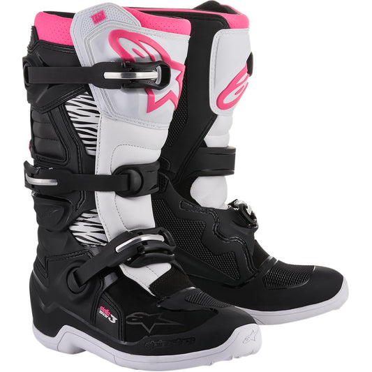 Alpinestars Stella Tech 3 Women's Motorcycle Boots, CE-Certified Off-Road Gear, Durable & Lightweight Motocross Protection, 8, Black/White/Pink