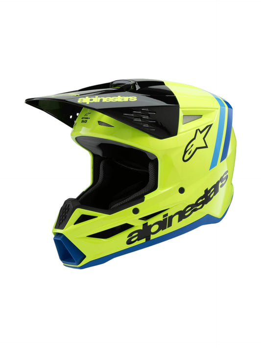 Alpinestars S-M3 Youth Moto Helmet (Yellow Fluo/Black/Blue, Youth Medium)