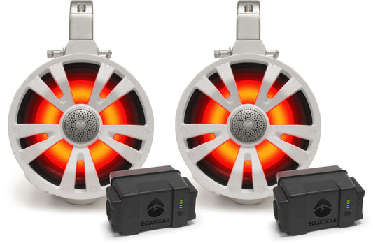 Ecoxgear Extreme Tower 8"-2Amp Speakers 2-Speakers+2 Batteries White