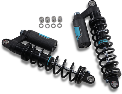 Legend Suspension Revo ARC Piggyback Shocks for 2004-2022 Harley Sportster, 14-inch Heavy Duty Black Part #1310-1897