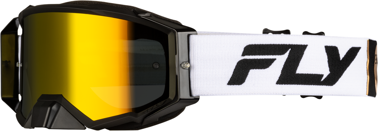Fly Racing Zone Pro Goggle White/Black/Gold with Gold Mirror and Smoke Lens