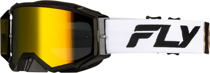 Fly Racing Zone Pro Goggle White/Black/Gold with Gold Mirror and Smoke Lens