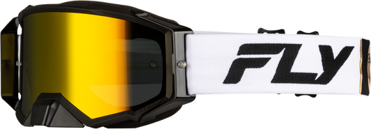 Fly Racing Zone Pro Goggle White/Black/Gold with Gold Mirror and Smoke Lens
