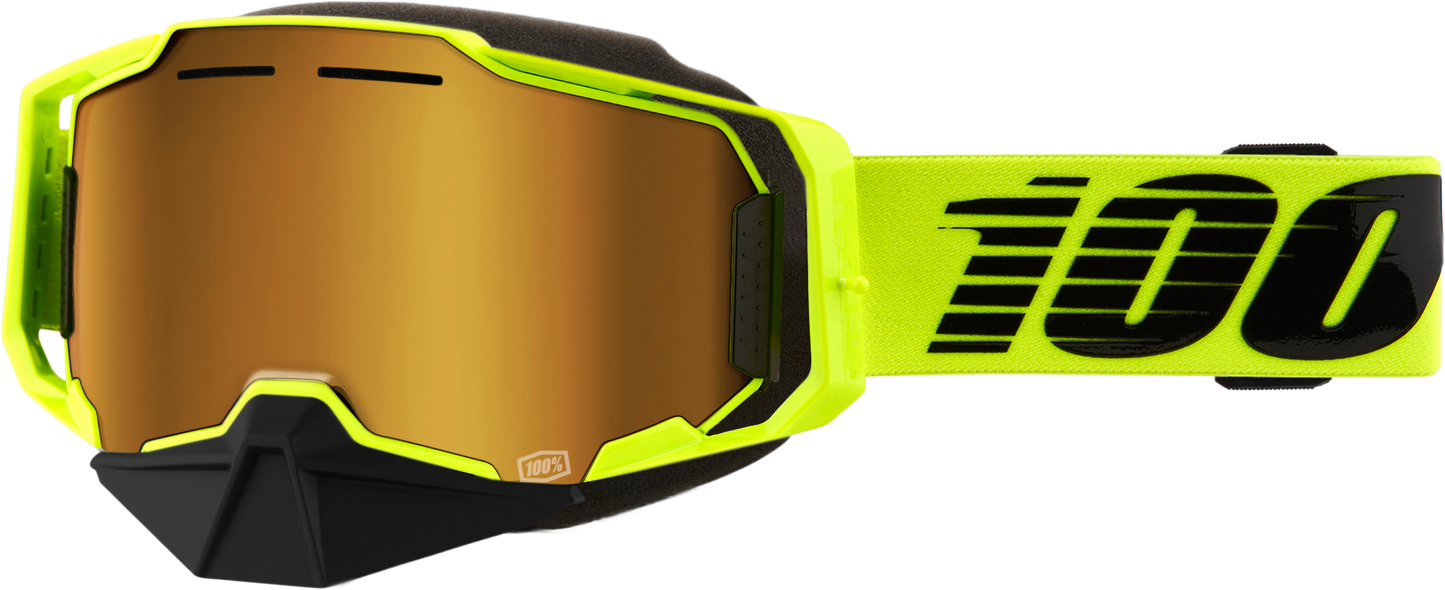 100-Percent Armega Snowmobile Goggle Neon Yellow with Gold Mirror Lens - Part 50008-10009