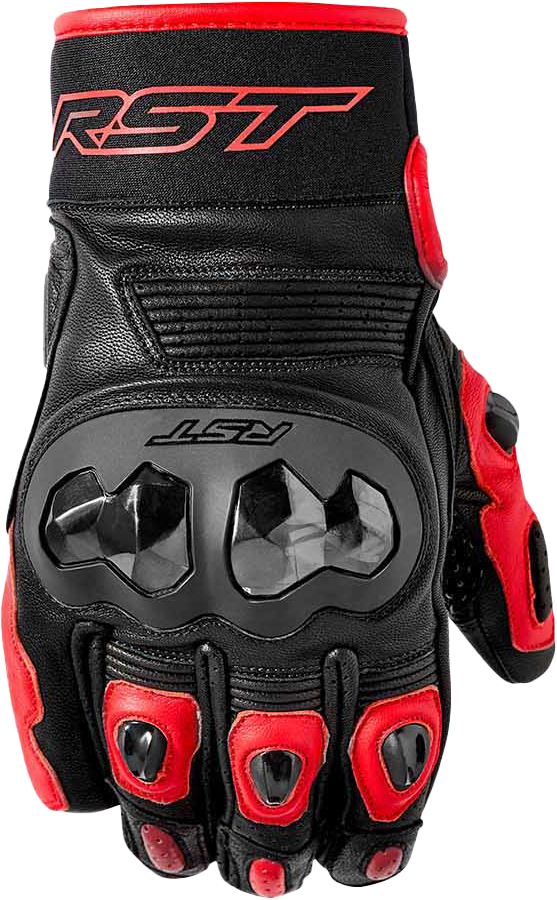 RST Freestyle 3 D3o Leather Motorcycle Gloves - Level 1 KP Certified, Black/Red, Large