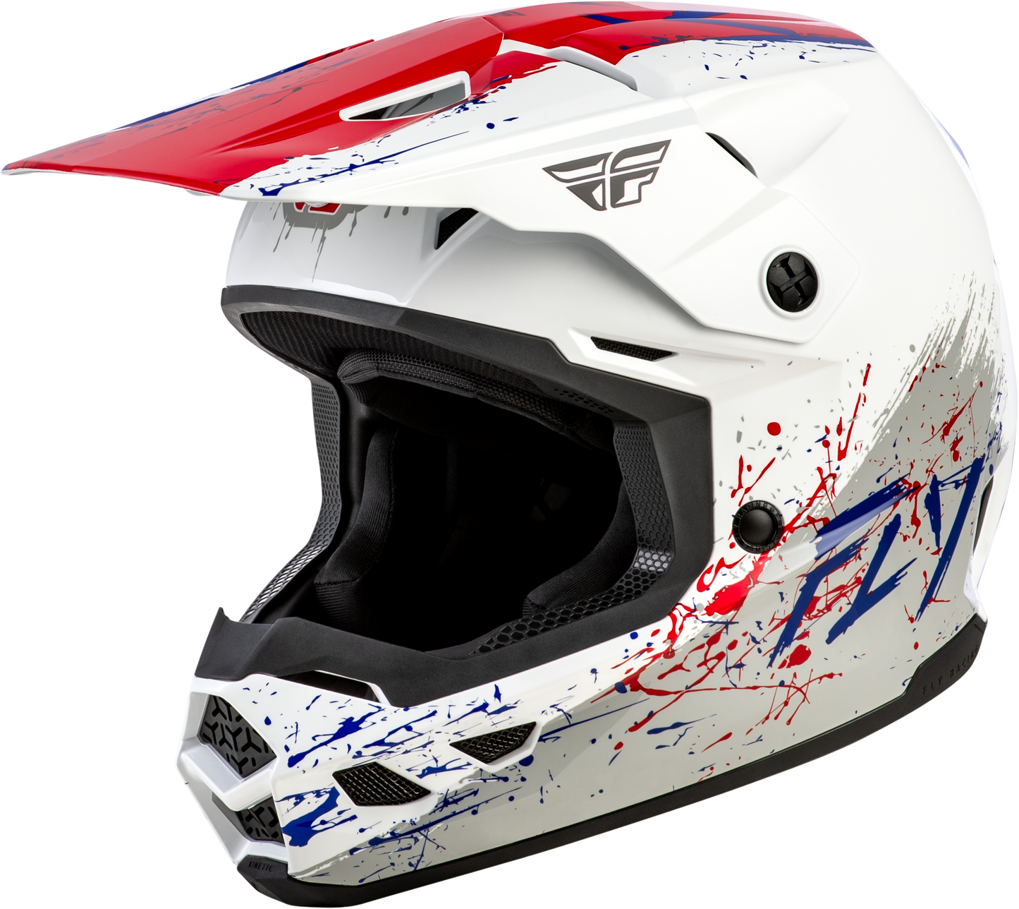 FLY Racing Youth Kinetic Drip Helmet Red/White/Blue YL - Lightweight Off-Road Motorcycle Helmet with Advanced Ventilation and Safety Features