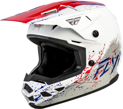 FLY Racing Youth Kinetic Drip Helmet Red/White/Blue YL - Lightweight Off-Road Motorcycle Helmet with Advanced Ventilation and Safety Features