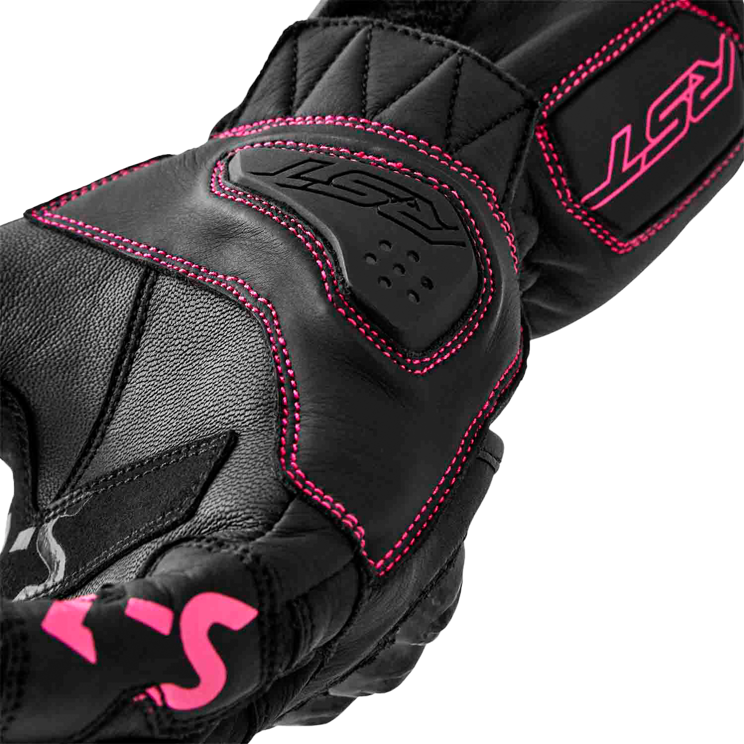RST Women’s S1 Leather Glove Black and Pink, Large - Part Number 103653PNK-08