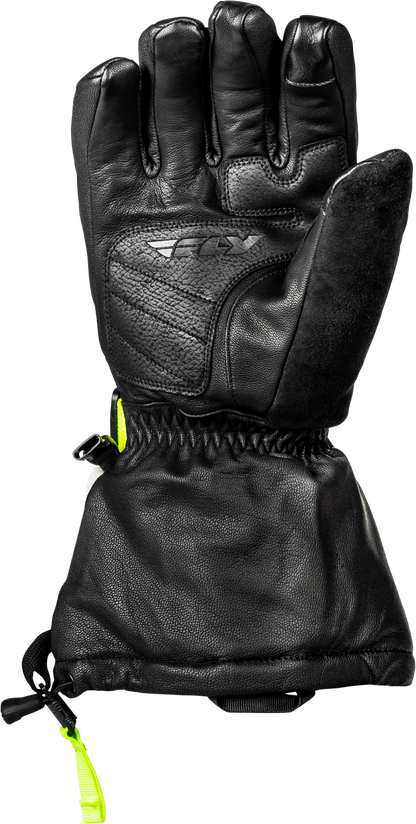 Fly Racing Glacier Gloves Black/Grey/Hi Vis Small - Weatherproof Leather Gauntlet Gloves