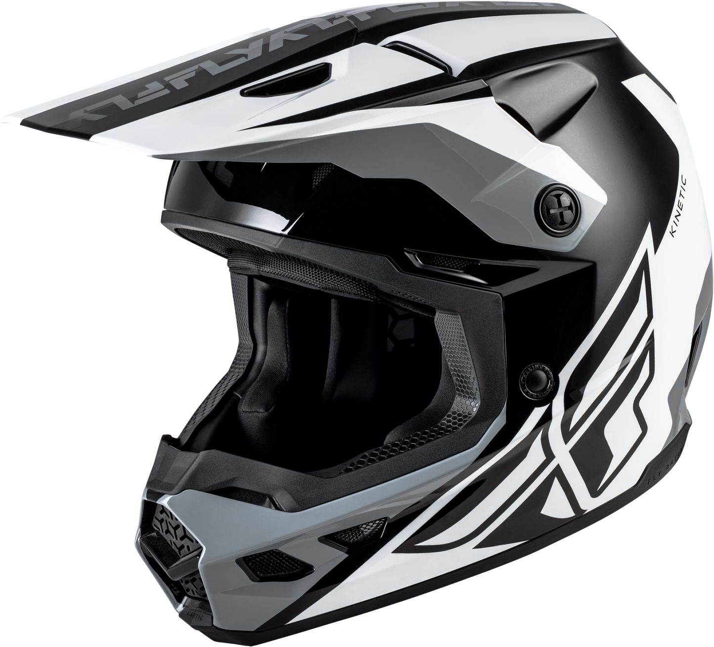 FLY Racing Kinetic Crest Helmet Black/White/Grey - Size Large