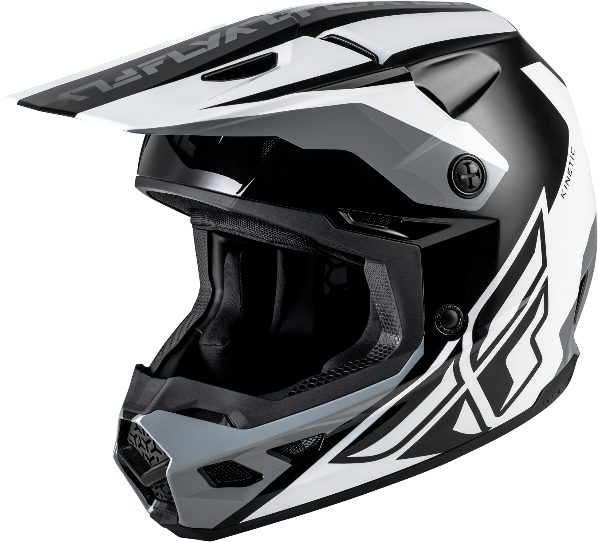 FLY Racing Kinetic Crest Helmet Black/White/Grey - Size Large