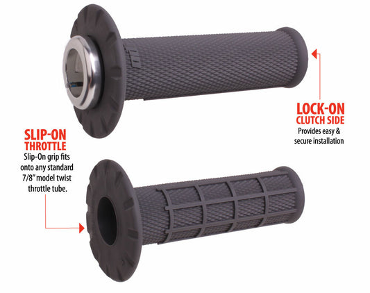 ODI Universal Lock-On Grips Half Waffle Graphite/Silver for 7/8 inch Handlebar with Twist Throttle