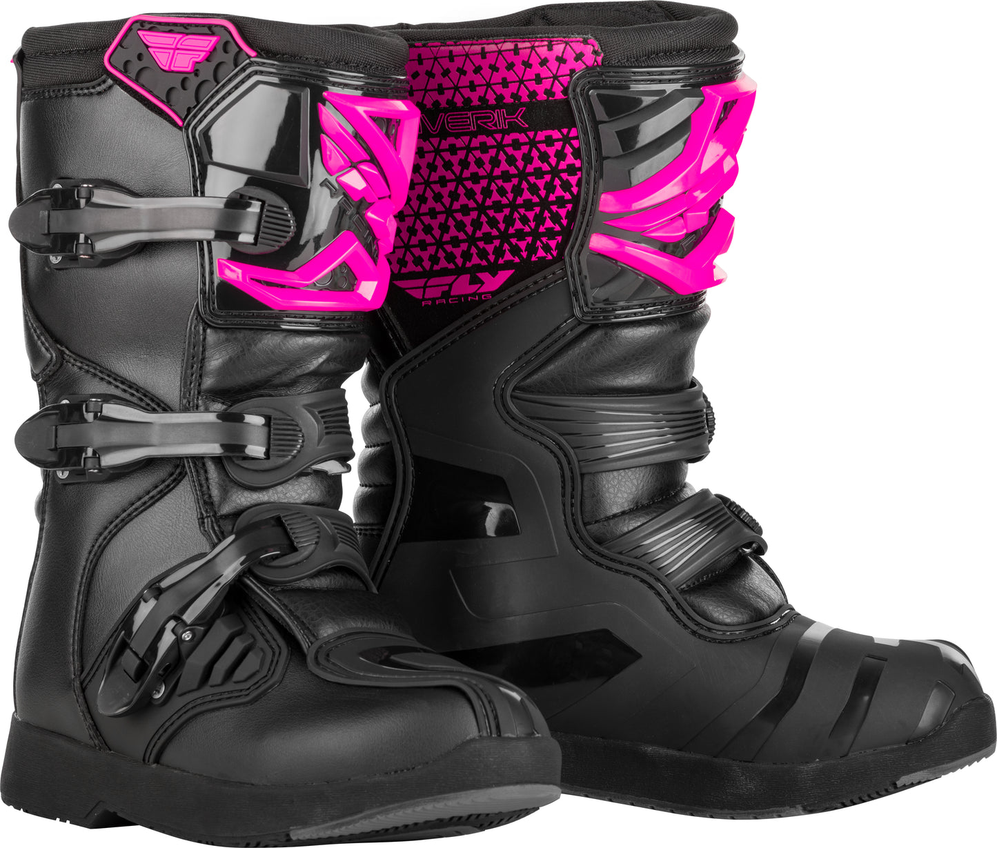 FLY RACING YOUTH MAVERIK BOOTS PINK/BLACK SZ 02'SZ 02