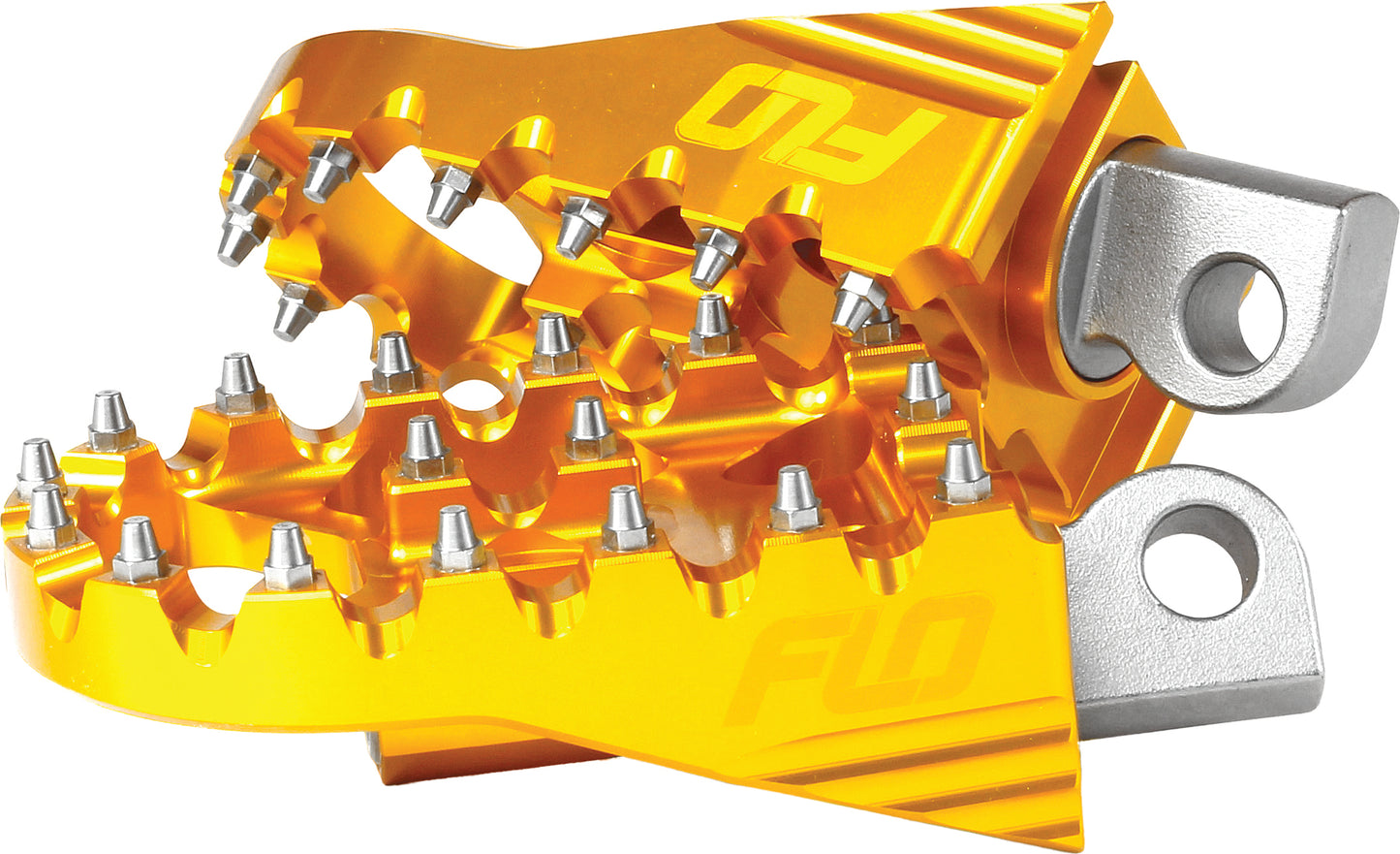 FLO MOTORSPORTS Moto Style Footpeg Set Gold 2" x 3.125" with Adjustable Rotation and Stainless Steel Cleats