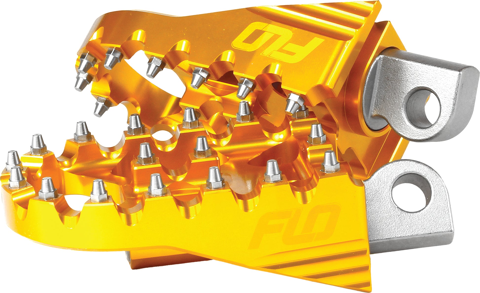 FLO MOTORSPORTS Moto Style Footpeg Set Gold 2" x 3.125" with Adjustable Rotation and Stainless Steel Cleats