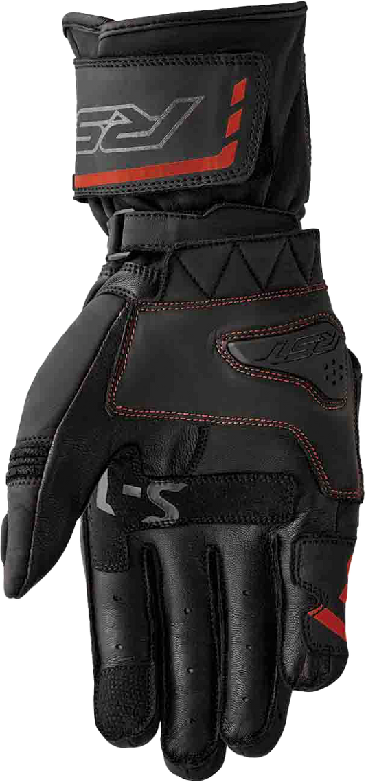 RST S1 Leather Gloves Men’s and Ladies’ Fit with Carbon and TPR Protection - Black and Red, Small