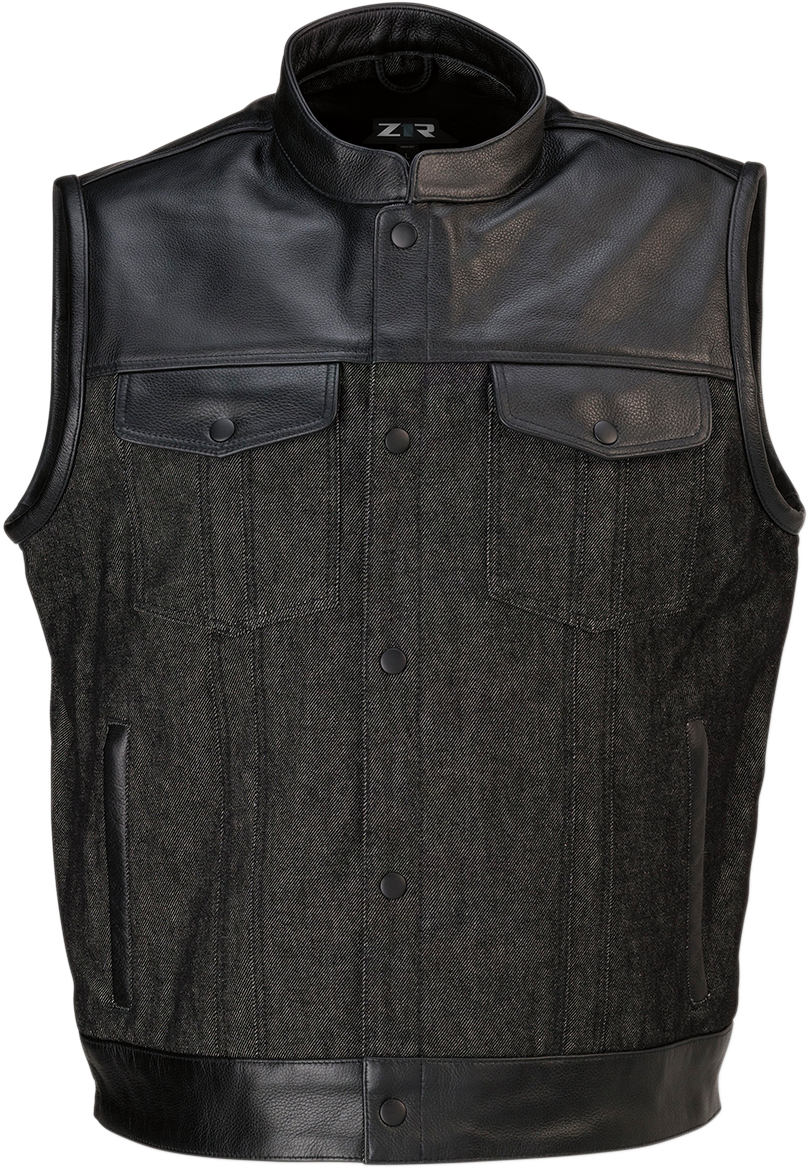 Z1R Linchpin Vest - Black, Medium (Part #2830-0521) | Premium Cowhide Leather & Heavyweight Cotton Denim Construction