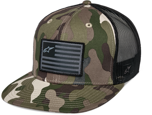 ALPINESTARS FLAG FLAT TRUCKER HAT GREEN CAMO/ BLACK