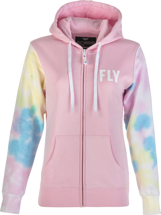 WOMEN'S FLY TIE-DYE ZIP UP HOODIE PINK/YELLOW/BLUE LG
