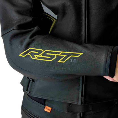 RST S1 D3o Leather Jacket Black/Grey/Fluorescent Yellow Small - Durable Motorcycle Gear