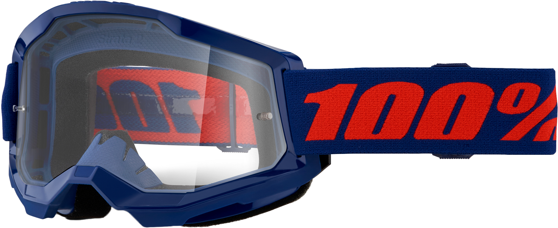 100-Percent Strata 2 Goggle Navy Clear Lens – Performance MTB and Trail Riding Eyewear