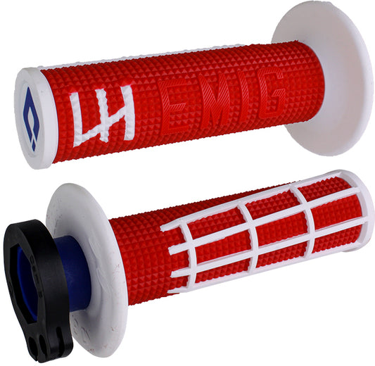 ODI Emig 2.0 V2 Lock-On Grip Red/White – Enhanced Traction and Comfort for Motocross and Off-Road Bikes