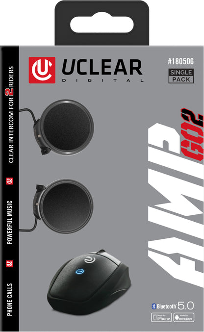 UCLEAR Amp Go2 Bluetooth Helmet Audio System - Single & Dual Rider Intercom with Noise Cancellation