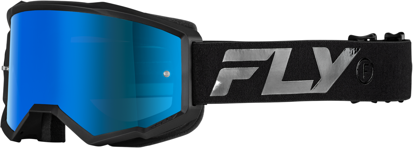 FLY RACING Zone Goggle Black/Black with Sky Blue Mirror and Smoke Lens