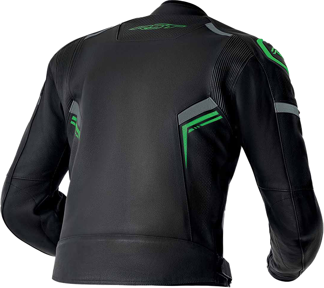 RST S1 D3o Leather Jacket in Black, Gray, and Fluorescent Green - Size Small
