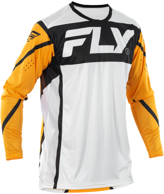 Fly Racing Lite Jersey White/Black/Mustard XL - Lightweight Performance Motorcycle Jersey